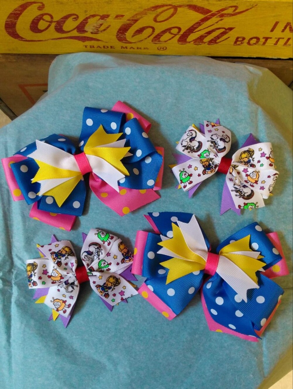 Handmade Boutique Rainbow Brite-inspired Stacked Hair Bows 🌈